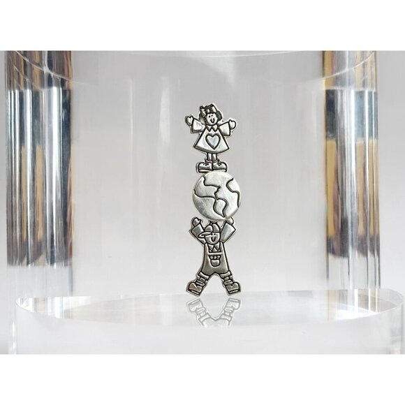 Sterling Silver "Save the Children" Vintage EFS Signed Taxco Mexican Brooch - Picture 2 of 10